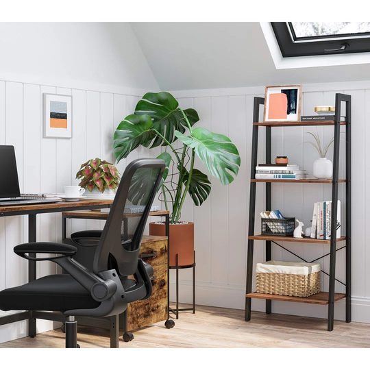 Ladder Shelf, Bookshelf, 4-Tier Industrial Storage Rack For Living Room, Bedroom, Kitchen, Hazelnut Brown And Black