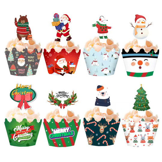 Christmas Cupcake Wrappers Cupcake Toppers Set for Christmas Cake Decoration Xmas Party Supplies - 48pcs