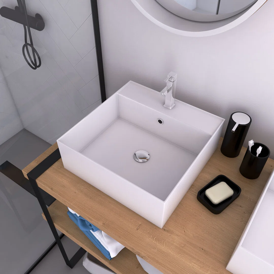 Musser Ceramic Square Bathroom Sink with Faucet and Overflow