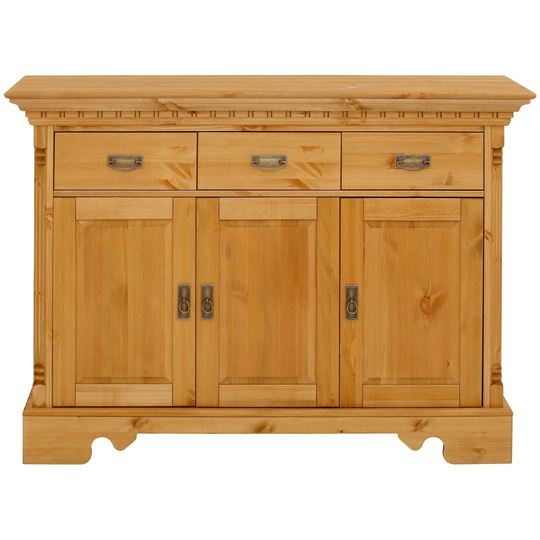 140.4 Cm Wide 3 Drawer Pine Solid Wood Sideboard