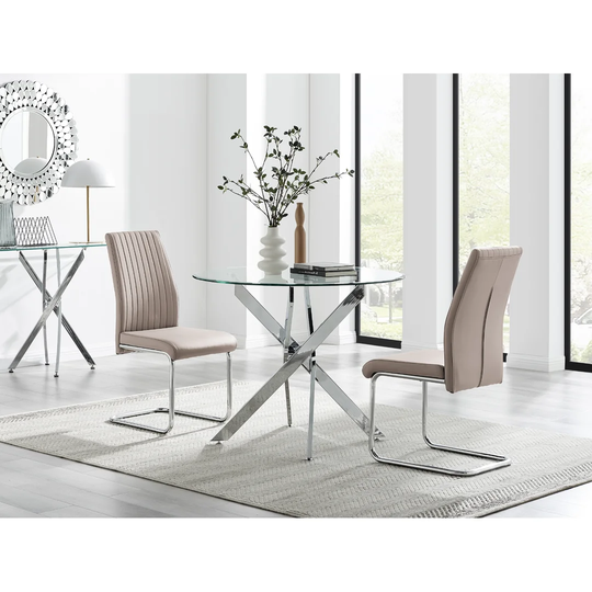 Novara Round Dining Table And 2 Cappuccino Lorenzo Chairs Set