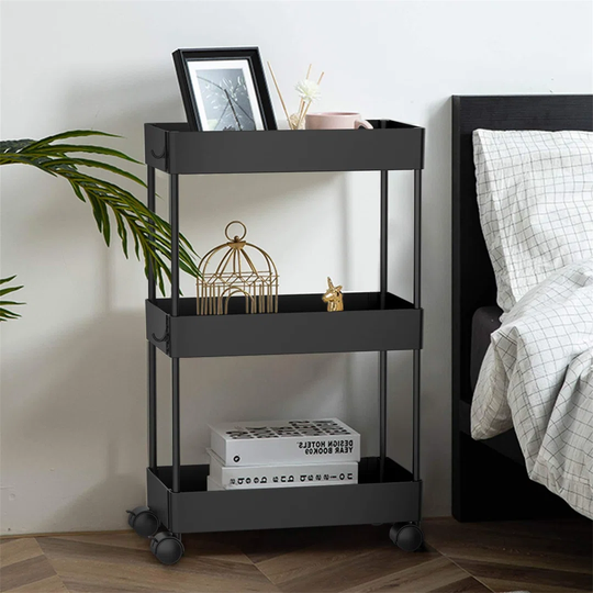 Storage Trolley,Bathroom Trolley 3-Tier Slide Out Storage Cart Rolling Utility Cart Storage Shelf Rack On Wheels, Multi-Purpose Trolley Organizer For