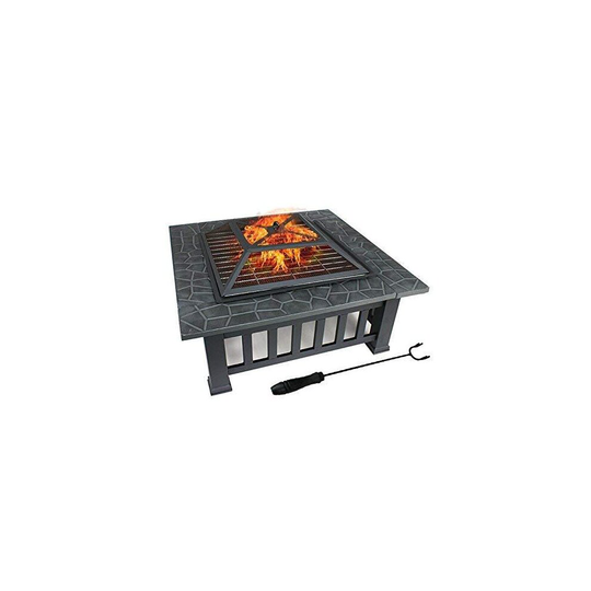 Dawoo Square 3-In-1 Fire Pit With BBQ Grill Shelf & Waterproof Cover