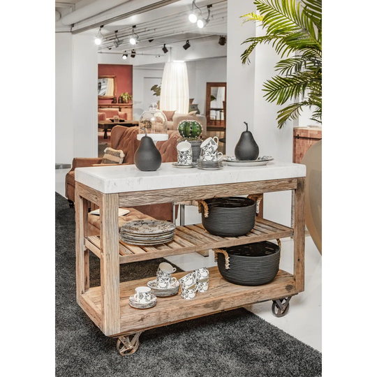 Beri 133Cm Wide Rolling Kitchen Island with Marble Top