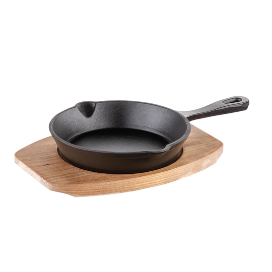 Cast Iron Pan 16 Cm With Handle On Wooden Tray