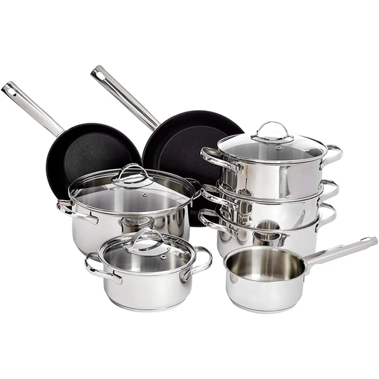 11-Piece Stainless Steel Induction Cookware Set - Including Non-Stick Frying Pan, Casserole And Saucepan With Lids