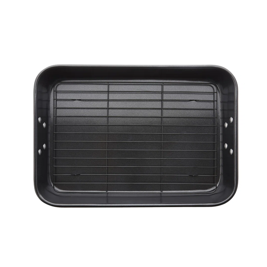 Tower T943002HG52 Roaster and Rack with Handles, Made in Aluminised Steel with Non-Stick Coating, Black