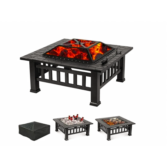 Bulle 46Cm H x 81Cm W Steel Wood Burning Outdoor Fire Pit Table with Lid