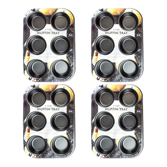 4 x non-stick 6 cup muffin trays non stick 26.5 cm 18.2 cm 3.2 cm.