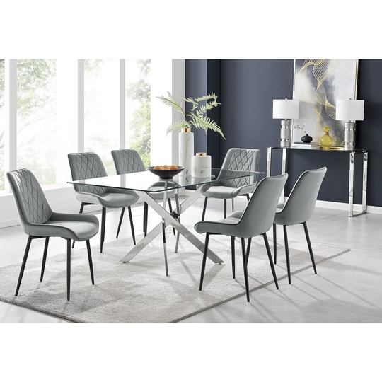 Chowchilla 6 Dining Table And 6 Grey Black Leg Chairs
