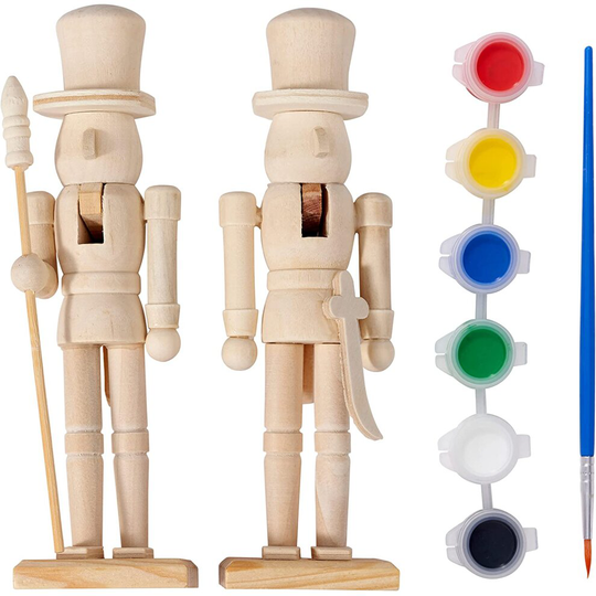 2 Christmas Wooden Nutcracker with Paint Set & Stickers, DIY Gift Toys Xmas Decoration