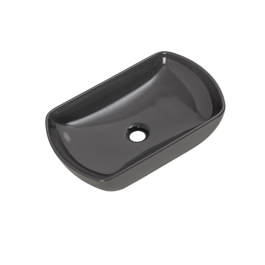 Grey Ceramic Oval Bathroom Sink with Faucet