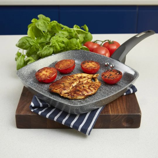 Tower T80336 Cerastone Induction Grill Pan, Non Stick Ceramic Coating, Easy to Clean, Dishwasher Safe, Graphite, 25 cm