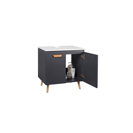 EUGAD Under Sink Cabinet Basin Unit Cupboard Bathroom Floor Cabinet Vintage with 2 Door Storage Shelf 60 x 40 x 60.5 cm, White/Grey