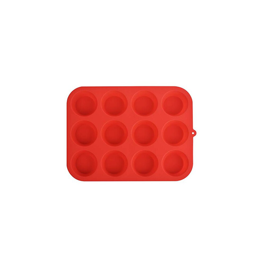 Silicon Muffin Tray 12 Cups - Non Stick Baking Trays for Cupcakes & Brownies - (23x31cm) Red Baking Moulds for Muffin