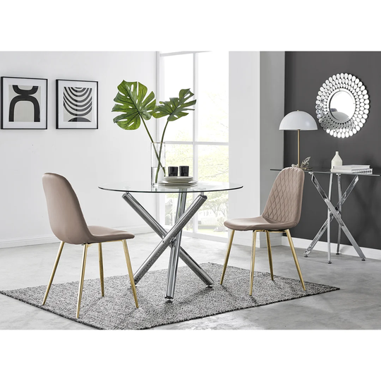 Chowchilla Round Dining Table And 2 Cappuccino Gold Leg Chairs