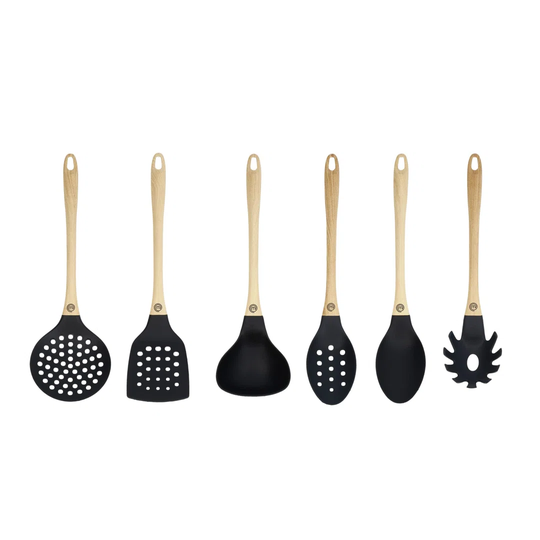 Kitchen Utensils Set 6 Piece Cooking Tools Made From Non Scratch & Heat Resistant Material With Stylish Wood-Look Soft-Touch Handles, Plastic
