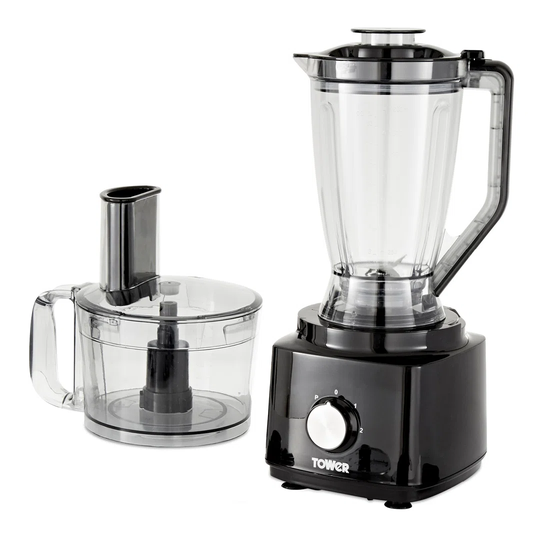 Tower T18007BLK Food Processor and Blender with 2L Mixing Bowl, 1.8L Jug, 2 Speed Settings and Pulse Function, 750W, Black