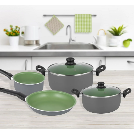 6 Pcs. Cooking Pot And Pan Set Pots Grey Black Non Stick Coating