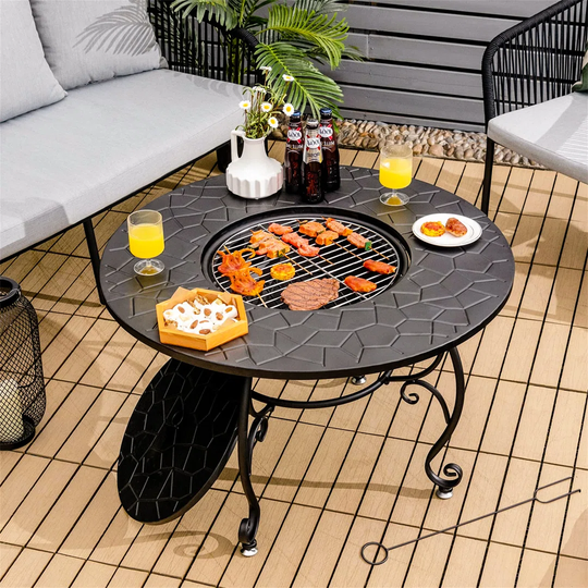 Bulle 57Cm H x 90Cm W Steel Wood Burning Outdoor Fire Pit Table with Lid