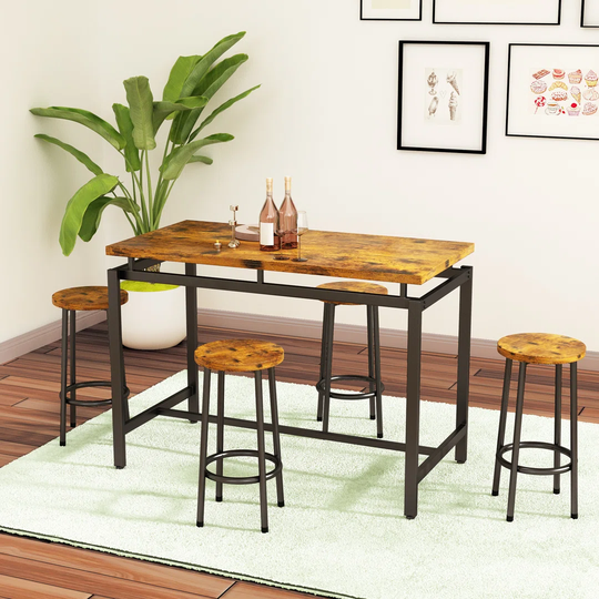 5-Piece Modern Industrial Style Dining Table Set, Dining Room, Home Kitchen Furniture, Distressed Brown
