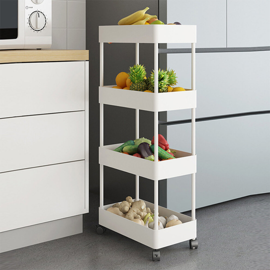 (White, 4 Tiers) Kitchen Trolley Basket Rack Veg Fruit Holder Shelf