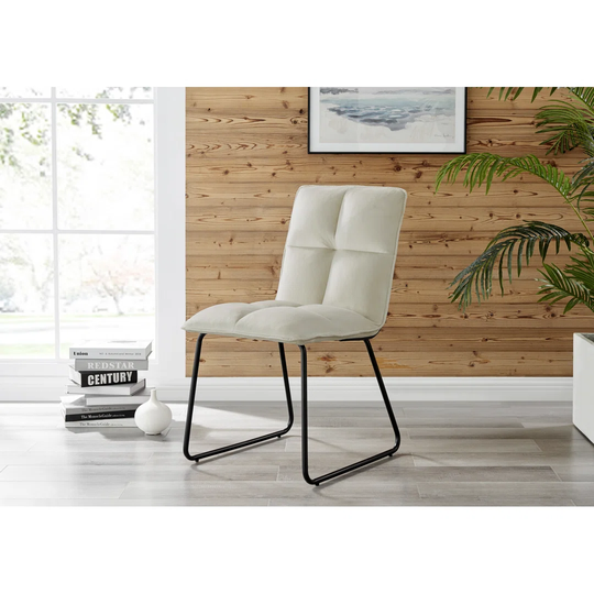 Anders Dark Walnut Solid Wood Dining Table & 4 Cream Menen Chairs