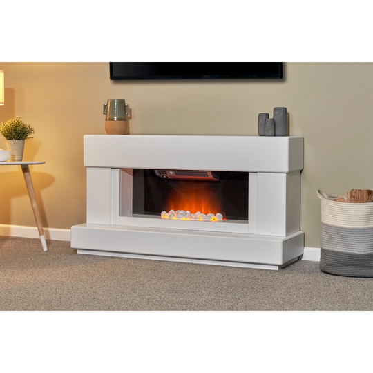 Adam Verona Fireplace Suite In Pure White, 48 Inch