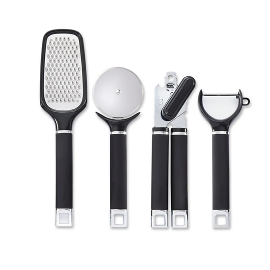 Tower T832151 Precision 4 Piece Stainless Steel Gadget Set with Soft Touch Handles, Black, Nylon