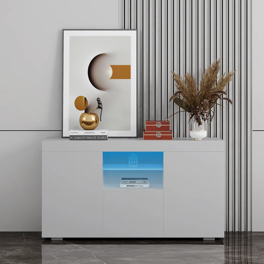 High Gloss LED Sideboard Kitchen Cabinet Cupboard Buffet Storage Server Table With Modern LED Lighting For Living Dining Room