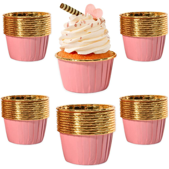 Ruirihai-uk Cupcake Cases Foil Lined - Pack of 50 - Mini Cup Cake Cases Muffin Metallic Baking Cups Paper Wrappers for...