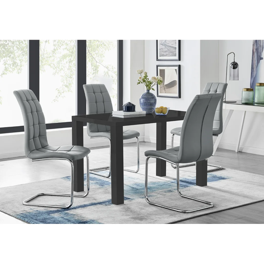 Pivero 4 Black Dining Table And 4 Grey Murano Chairs