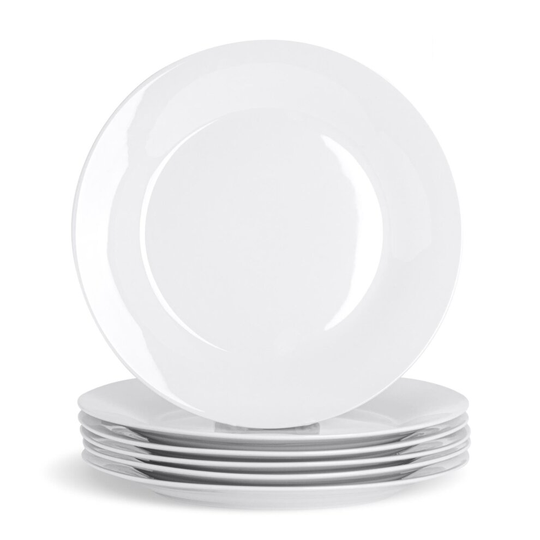 White Dinner Plates Wide Rimmed Plate. Porcelain Tableware Crockery 267mm - x6
