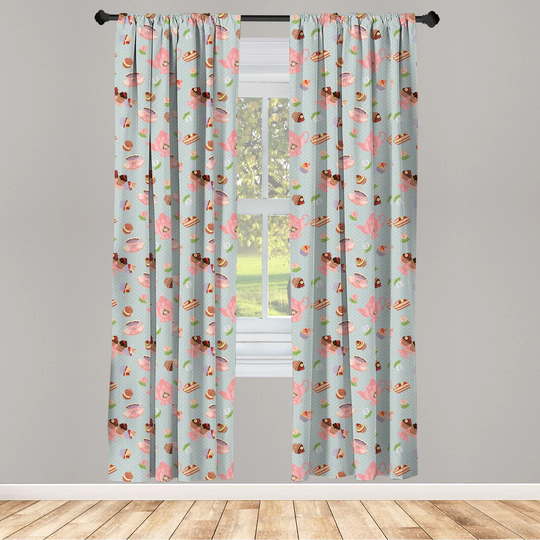 Britnae Cupcakes Cookies and Flowers Slot Top Room Darkening Curtains