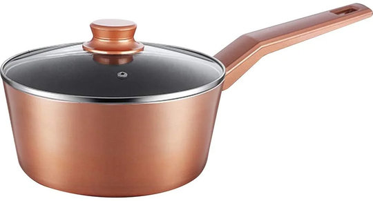 18cm Non Stick Casserole Sauce Pan - With Clear Lid | Made From Durable Stainless Steel | Finished In Metallic Copper | Even Heat And Easy Care | Corr