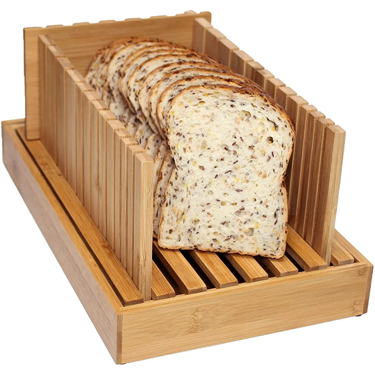 Bamboo Bread Slicer Guide Wooden Board Cutter With Crumb Catcher Tray