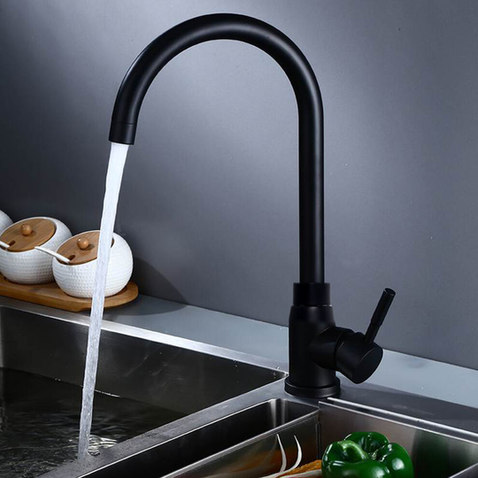 Kitchen Sink Mono Mixer Tap Black Single Lever Swivel Spout Water