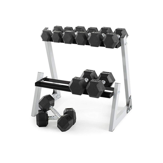 Weider 80kg Rubber Hex Dumbbell Set with Rack