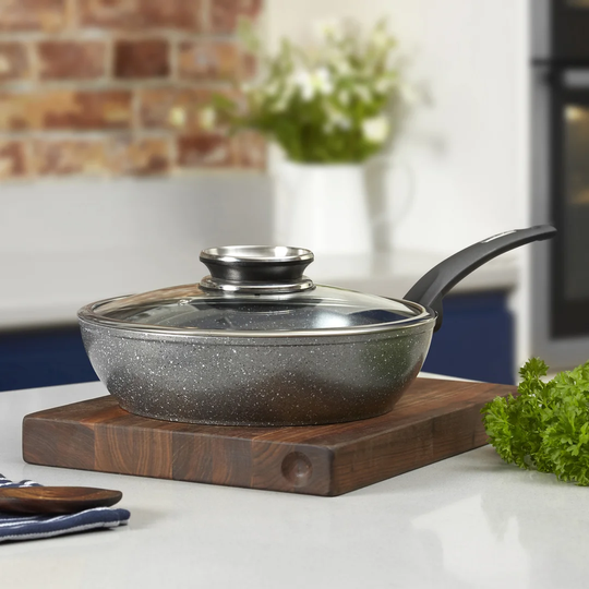 Tower T81202 Cerastone Induction Saute Pan, Non Stick Ceramic Coating, Easy to Clean, Dishwasher Safe, Graphite, 28 cm