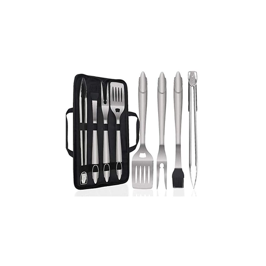 POLIGO Professional BBQ Grilling Tools Set with a Walkbag - Thickened Stainless Steel Grilling Accessories - Spatula, Fork, Basting Brush, Tongs
