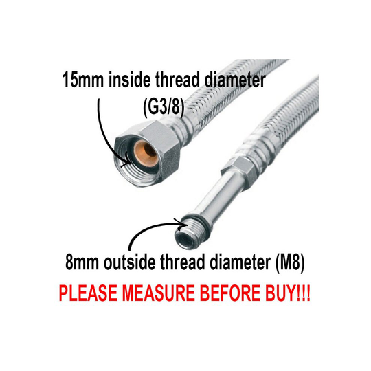 (100cm) 100cm Long M8 x 3/8" Inch BSP Flexible Tap Connector Faucet Tail Hose Water Pipe