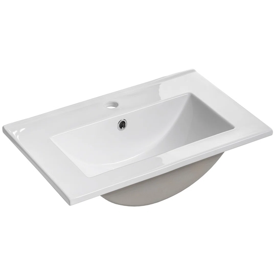 Oliveri White Ceramic Rectangular Bathroom Sink with Faucet and Overflow