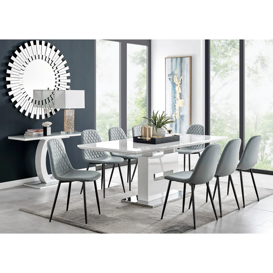Chowchilla Large Extending Dining Table And 8 Grey Black Leg Chairs