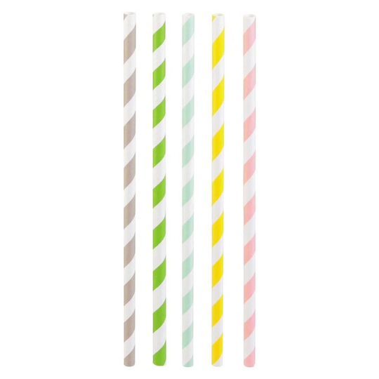 Novelty Printed Paper Straws (Pack Of 50) Pastel Stripes