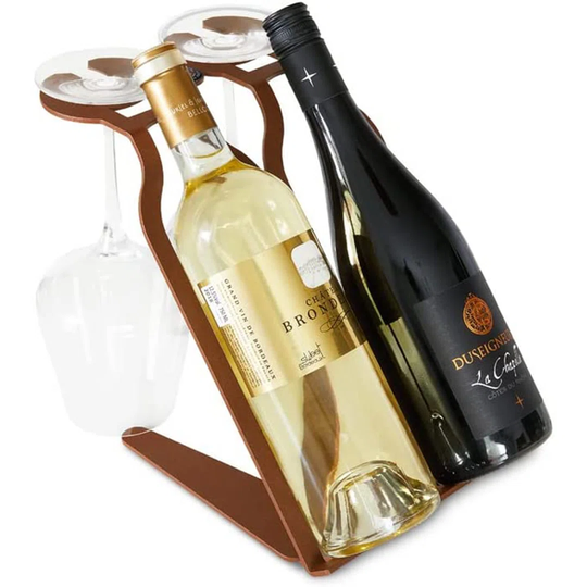 Countertop Wine Rack Metal Wine Rack For Table Small Wine Rack For Tabletop Dcor Wine Rack Holder For 2 Glasses & 2 Bottles - Corten/Chestnut