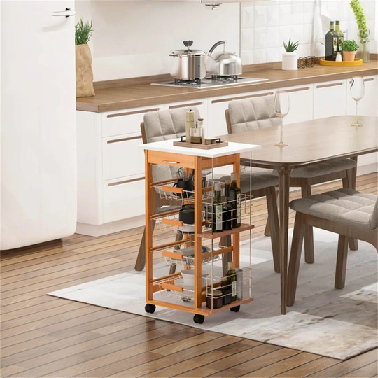 Emily-Elizabeth 47 Cm' Solid Wood Kitchen Trolley with Locking Wheels