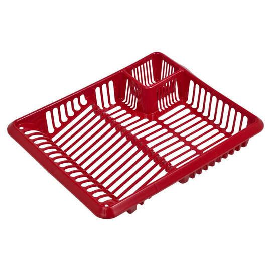 (Glitter Red) Large Plastic Dish Drainer Cutlery Rack Kitchen