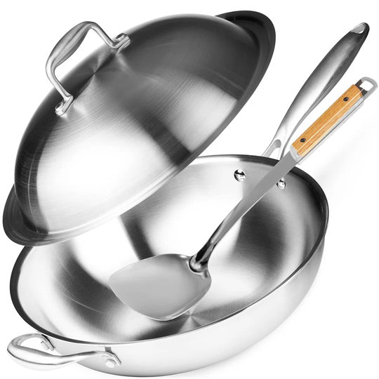 Non-Stick Stainless Steel Stir Fry Pans With Domed Lid