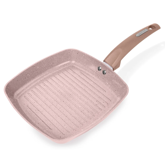 Tower T80336RS Cerastone Induction Grill Pan, Non Stick Ceramic Coating, Easy to Clean, Dishwasher Safe, Rose Pink, 25 cm