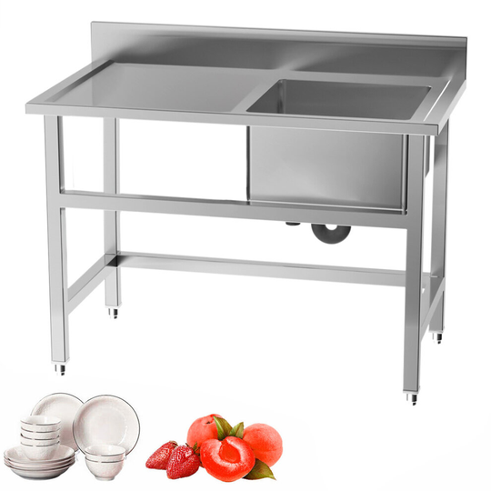 Stainless Steel Commercial Sink Single Bowl Kitchen Catering Prep Table WasteKit